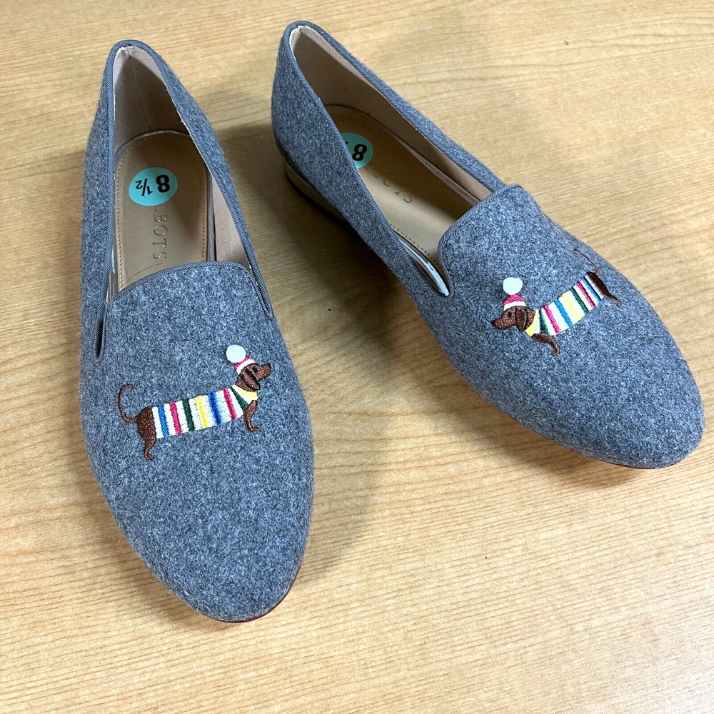 Talbots Womens Light Gray Ryan Novelty Dog Holiday Loafer Flats Size 8.5